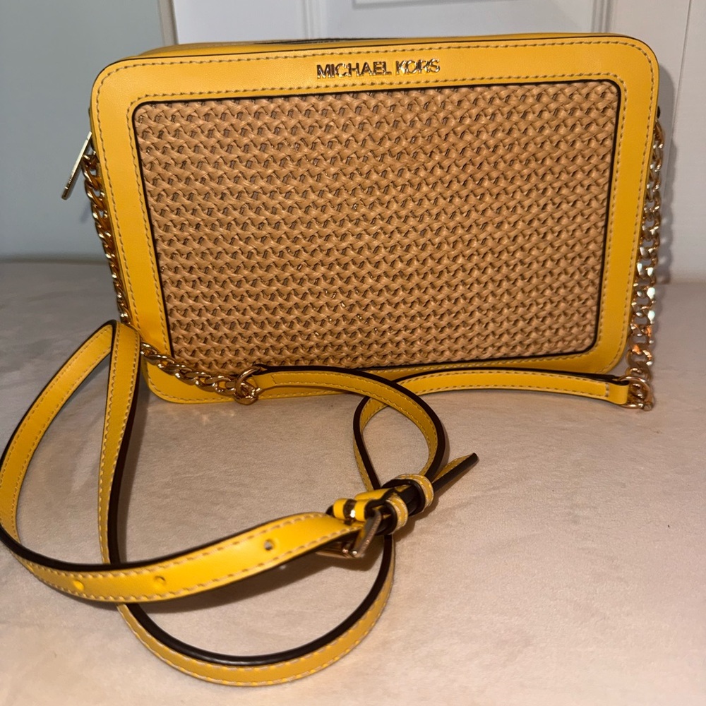 Michael Kors Woven Tan and Yellow Crossbody Bag